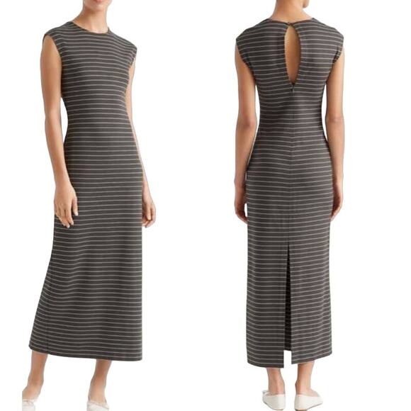 Club Monaco dress gray striped keyhole back maxi sleeveless - Picture 1 of 5